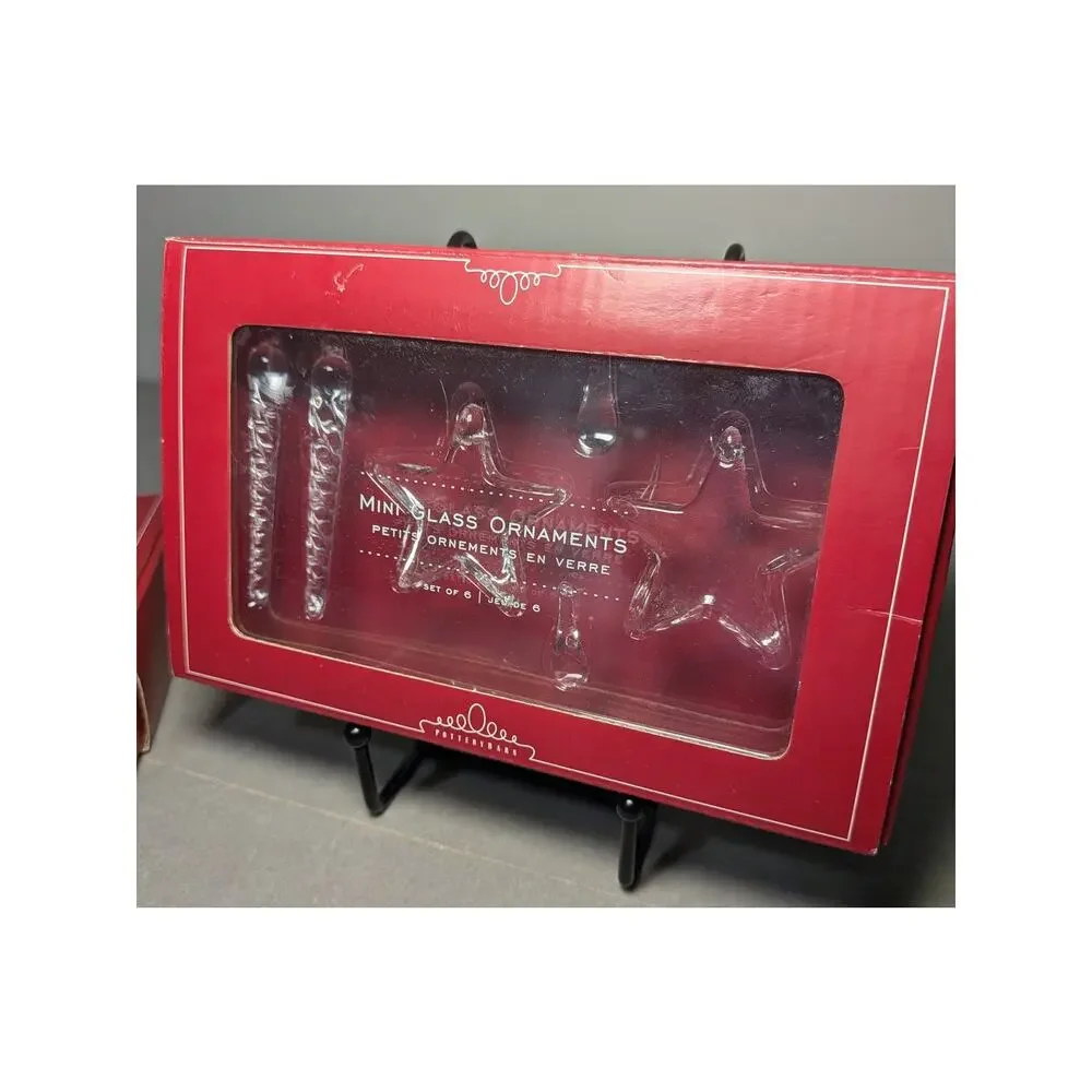 Pottery Barn Mini Glass Christmas Ornaments 2 Boxes Icicles Stars Drops NIB